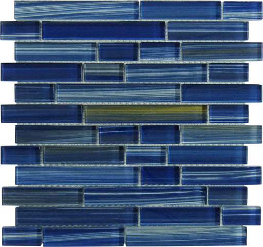 Hawai Blue Random Brick Glossy Glass Pool Tile Universal Glass Designs