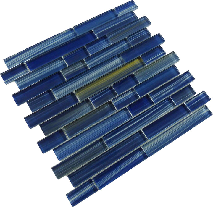 Hawai Blue Random Brick Glossy Glass Pool Tile Universal Glass Designs