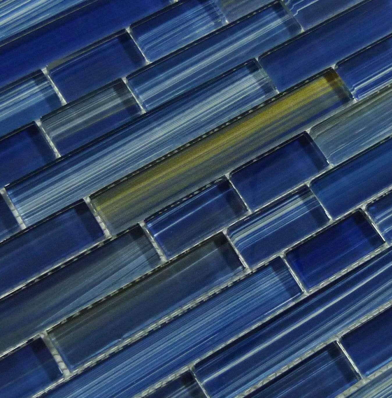 Hawai Blue Random Brick Glossy Glass Pool Tile Universal Glass Designs