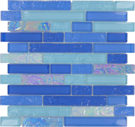 Nassau Random Blue Brick Glossy and Iridescent Glass Pool Tile Universal Glass Designs