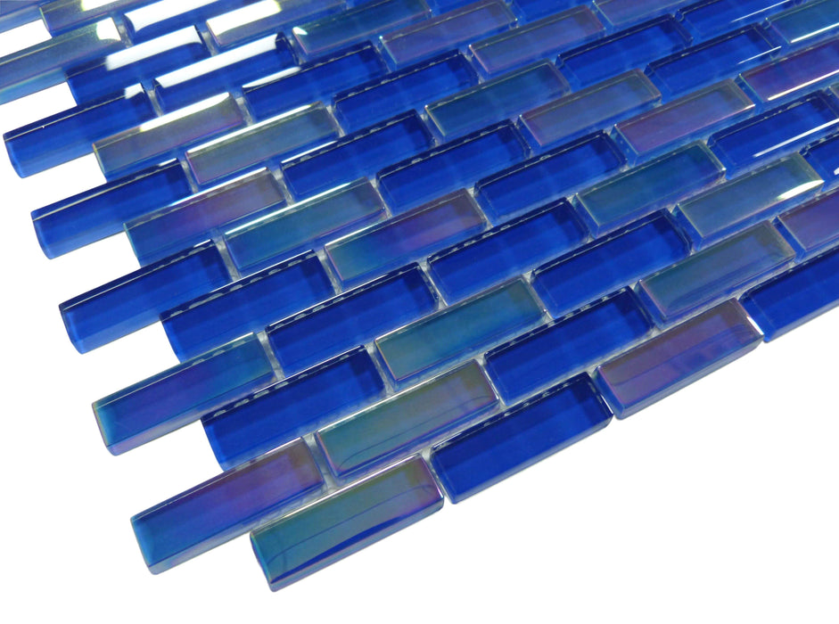 Sea Dark Blue Uniform Brick Glossy & Iridescent Glass Pool Tile Universal Glass Designs